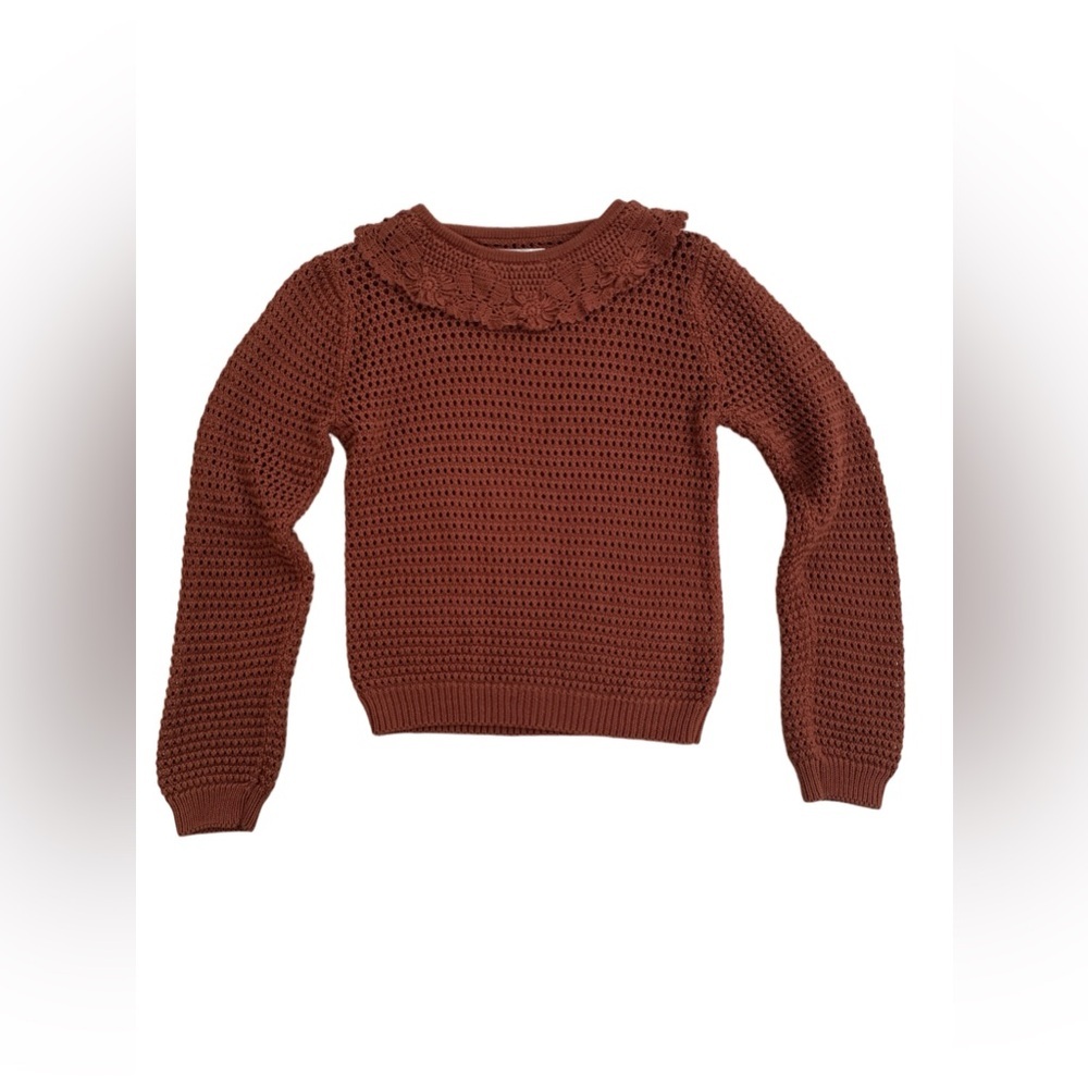 Doen Size Large Talia Knit Pima Cotton Sweater in Chile with Crochet Lace Collar - Picture 2 of 15